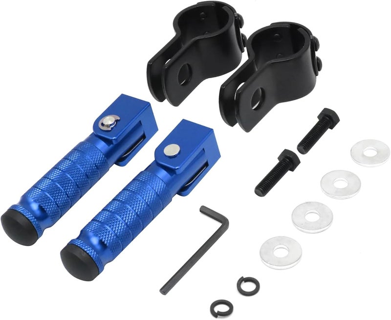 YWLUWEI M8 Motorcycle Foot Rests Fit 1.22-1.29in Motorbike Brackets Foldable Foot Pegs Front Footpeg Rear Footpeg Anti-Skid Rearsets Folded Footrest 90 Degree Fixed Folding Passenger Pedal Supports(Blue) - Image 5